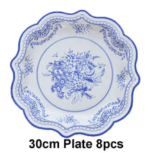 Load image into Gallery viewer, Chinese Style Blue and White Porcelain Paper Plates Tray Floral Party Picnic Wedding Birthday Children Disposable Tableware Dish