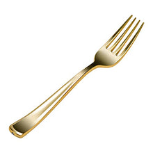 Load image into Gallery viewer, 160 Gold Plastic Silverware Set - Gold Plastic Cutlery Set, Gold Disposable Flatware Set, 80 Gold Plastic Forks, 40 Gold Plastic Spoons, 40 Gold Cutlery Knives - Heavy Duty Silverware - Party Bulk