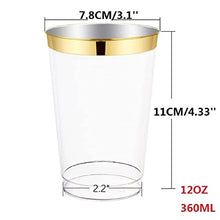 Load image into Gallery viewer, Chris.W 50 Pack Gold Plastic Cups 12 Oz, Clear Plastic Cups Tumblers, Elegant Wedding Cups Recyclable BPA Free, Cocktail Glasses Disposable Party Cups for Graduation Ceremony Christmas Birthday