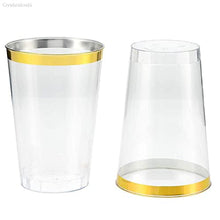 Load image into Gallery viewer, Chris.W 50 Pack Gold Plastic Cups 12 Oz, Clear Plastic Cups Tumblers, Elegant Wedding Cups Recyclable BPA Free, Cocktail Glasses Disposable Party Cups for Graduation Ceremony Christmas Birthday
