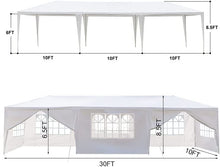 Load image into Gallery viewer, Fujampe 10x30 Canopy Tent with Walls Outdoor Party Tent UV Protection Waterproof Patio Canopy Shelter Gazebo White Wedding Tents for Party (10 x 30ft with 8 Removable Sidewalls)