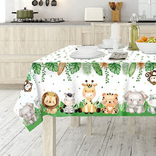 Load image into Gallery viewer, 2Pieces Boy Jungle Safari Birthday Party Baby Shower Tablecovers Table Cloth Decorations, Large Size 108×54 Inch Rectangular Plastic Sage Green Cute Animals Theme Party Supplies