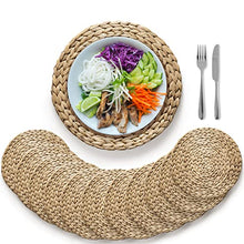 Load image into Gallery viewer, (Sizes:12"-13'') BLUEWEST Woven Placemats (Set of 10), Round Placemats RattPlacemats, Wicker Water Hyacinth Placemats, Round Braided Placemats Set, Heat Resistant/Durable for Plate (13'', Set 10)