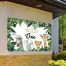 Load image into Gallery viewer, Safari Wild One Backdrop Frist Birthday Party Banner Birthday Decorations Boy 1st Birthday Party Supplies Welcome Sign for Indoor Outdoor