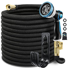 Load image into Gallery viewer, Relxitl Expandable Garden Hose 50ft Water Hose Solid Brass Fittings, 10 Function Sprayer Nozzle Flexible Expanding Garden Hose with Hanger Water Pipe (50ft, Black)