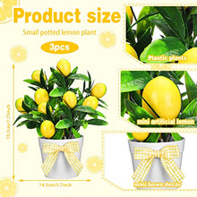 Load image into Gallery viewer, Jexine 3 Set Lemon Decor Lemon Tiered Tray Decor Artificial Lemon Plant Farmhouse Home Decor Mini Fake Plants Mini Vases Tiered Tray Greenery Accessory