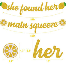 Load image into Gallery viewer, OKUSUN She Found Her Main Squeeze Banner for Lemon Citrus Lemonade Theme Bridal Shower Bride to Be Wedding Engagement Bachelorette Party Supplies Gold Glitter Decorations (She Found Her Main Squeeze)