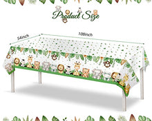 Load image into Gallery viewer, 2Pieces Boy Jungle Safari Birthday Party Baby Shower Tablecovers Table Cloth Decorations, Large Size 108×54 Inch Rectangular Plastic Sage Green Cute Animals Theme Party Supplies