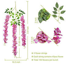 Load image into Gallery viewer, U'Artlines 12 Pack 3.6 Feet Artificial Fake Wisteria Vine Ratta Hanging Garland Silk Flowers String Home Party Wedding Decor (12, Purple Red)