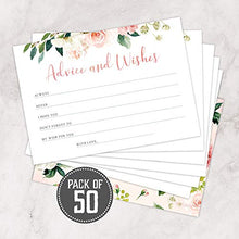 Load image into Gallery viewer, Set of 50 Advice and Wishes Cards - Double Sided Floral Cards, Perfect for the Bride and Groom, Baby Shower, Bridal Shower, Wedding Shower, Graduation Party, Retirement Party, Anniversary