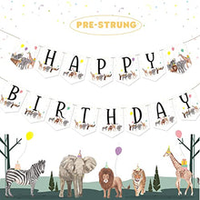 Load image into Gallery viewer, Safari Animal Happy Birthday Banner Let's Get Wild Safari Party Decorations Jungle Wild One Animal for Wild Animal Birthday Decorations