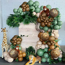 Load image into Gallery viewer, Flunyina Animal Jungle Safari Balloon Arch Garland Kit Giraffe Leopard Pattern Foil Balloons Brown Sage Beige Latex Balloons Zoo Animals Wild Animal Sage Green Gold Olive Birthday Decorations
