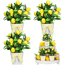 Load image into Gallery viewer, Jexine 3 Set Lemon Decor Lemon Tiered Tray Decor Artificial Lemon Plant Farmhouse Home Decor Mini Fake Plants Mini Vases Tiered Tray Greenery Accessory