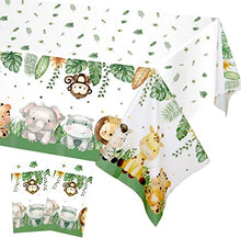 Load image into Gallery viewer, 2Pieces Boy Jungle Safari Birthday Party Baby Shower Tablecovers Table Cloth Decorations, Large Size 108×54 Inch Rectangular Plastic Sage Green Cute Animals Theme Party Supplies