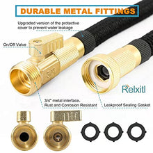 Load image into Gallery viewer, Relxitl Expandable Garden Hose 50ft Water Hose Solid Brass Fittings, 10 Function Sprayer Nozzle Flexible Expanding Garden Hose with Hanger Water Pipe (50ft, Black)