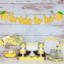 Load image into Gallery viewer, Bride-to-Be Banner for Lemon Citrus Lemonade Theme Bridal Shower Engagement Bachelorette Wedding Party Supplies Gold Sparkle Decorations PRE-Strung