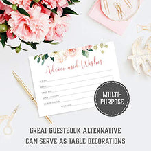 Load image into Gallery viewer, Set of 50 Advice and Wishes Cards - Double Sided Floral Cards, Perfect for the Bride and Groom, Baby Shower, Bridal Shower, Wedding Shower, Graduation Party, Retirement Party, Anniversary
