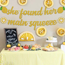 Load image into Gallery viewer, OKUSUN She Found Her Main Squeeze Banner for Lemon Citrus Lemonade Theme Bridal Shower Bride to Be Wedding Engagement Bachelorette Party Supplies Gold Glitter Decorations (She Found Her Main Squeeze)