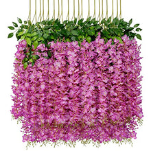 Load image into Gallery viewer, U'Artlines 12 Pack 3.6 Feet Artificial Fake Wisteria Vine Ratta Hanging Garland Silk Flowers String Home Party Wedding Decor (12, Purple Red)