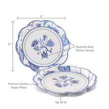 Load image into Gallery viewer, Kate Aspen Blue Willow, 9 Inch, 9 in. Decorative Premium Paper Plates (Set of 16)