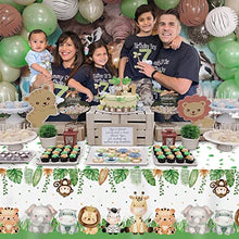Load image into Gallery viewer, 2Pieces Boy Jungle Safari Birthday Party Baby Shower Tablecovers Table Cloth Decorations, Large Size 108×54 Inch Rectangular Plastic Sage Green Cute Animals Theme Party Supplies