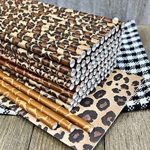 Load image into Gallery viewer, Outside the Box Papers Safari Theme Animal Print Paper Drinking Straws 7.75 Inches 75 Pack Black, Brown, Tan