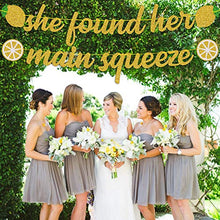 Load image into Gallery viewer, OKUSUN She Found Her Main Squeeze Banner for Lemon Citrus Lemonade Theme Bridal Shower Bride to Be Wedding Engagement Bachelorette Party Supplies Gold Glitter Decorations (She Found Her Main Squeeze)