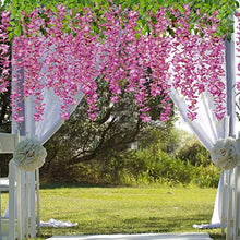Load image into Gallery viewer, U'Artlines 12 Pack 3.6 Feet Artificial Fake Wisteria Vine Ratta Hanging Garland Silk Flowers String Home Party Wedding Decor (12, Purple Red)