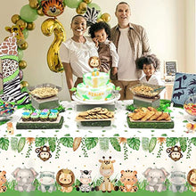 Load image into Gallery viewer, 2Pieces Boy Jungle Safari Birthday Party Baby Shower Tablecovers Table Cloth Decorations, Large Size 108×54 Inch Rectangular Plastic Sage Green Cute Animals Theme Party Supplies