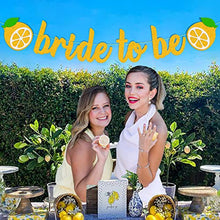 Load image into Gallery viewer, Bride-to-Be Banner for Lemon Citrus Lemonade Theme Bridal Shower Engagement Bachelorette Wedding Party Supplies Gold Sparkle Decorations PRE-Strung