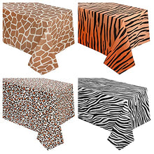 Load image into Gallery viewer, 4 Pcs Animal Safari Tablecloth Zoo Theme Table Cover Jungle Theme Supplies for Safari Birthday Decorations, Baby Shower, Safari Jungle Party ( Leopard, Zebra, Deer, Tiger Pattern)