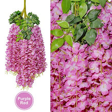 Load image into Gallery viewer, U'Artlines 12 Pack 3.6 Feet Artificial Fake Wisteria Vine Ratta Hanging Garland Silk Flowers String Home Party Wedding Decor (12, Purple Red)