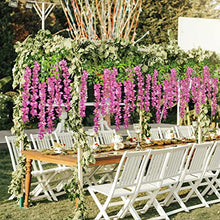 Load image into Gallery viewer, U'Artlines 12 Pack 3.6 Feet Artificial Fake Wisteria Vine Ratta Hanging Garland Silk Flowers String Home Party Wedding Decor (12, Purple Red)