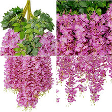 Load image into Gallery viewer, U'Artlines 12 Pack 3.6 Feet Artificial Fake Wisteria Vine Ratta Hanging Garland Silk Flowers String Home Party Wedding Decor (12, Purple Red)