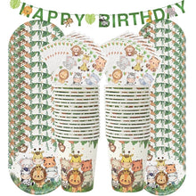 Load image into Gallery viewer, Jungle Birthday Party Decor Animal Palm Leaves Tablecloth Cups Plate Wild One Woodland Safari 1st Kids Birthday Party Decoration
