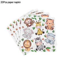 Load image into Gallery viewer, Jungle Birthday Party Decor Animal Palm Leaves Tablecloth Cups Plate Wild One Woodland Safari 1st Kids Birthday Party Decoration
