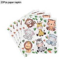Load image into Gallery viewer, Jungle Birthday Party Decor Animal Palm Leaves Tablecloth Cups Plate Wild One Woodland Safari 1st Kids Birthday Party Decoration
