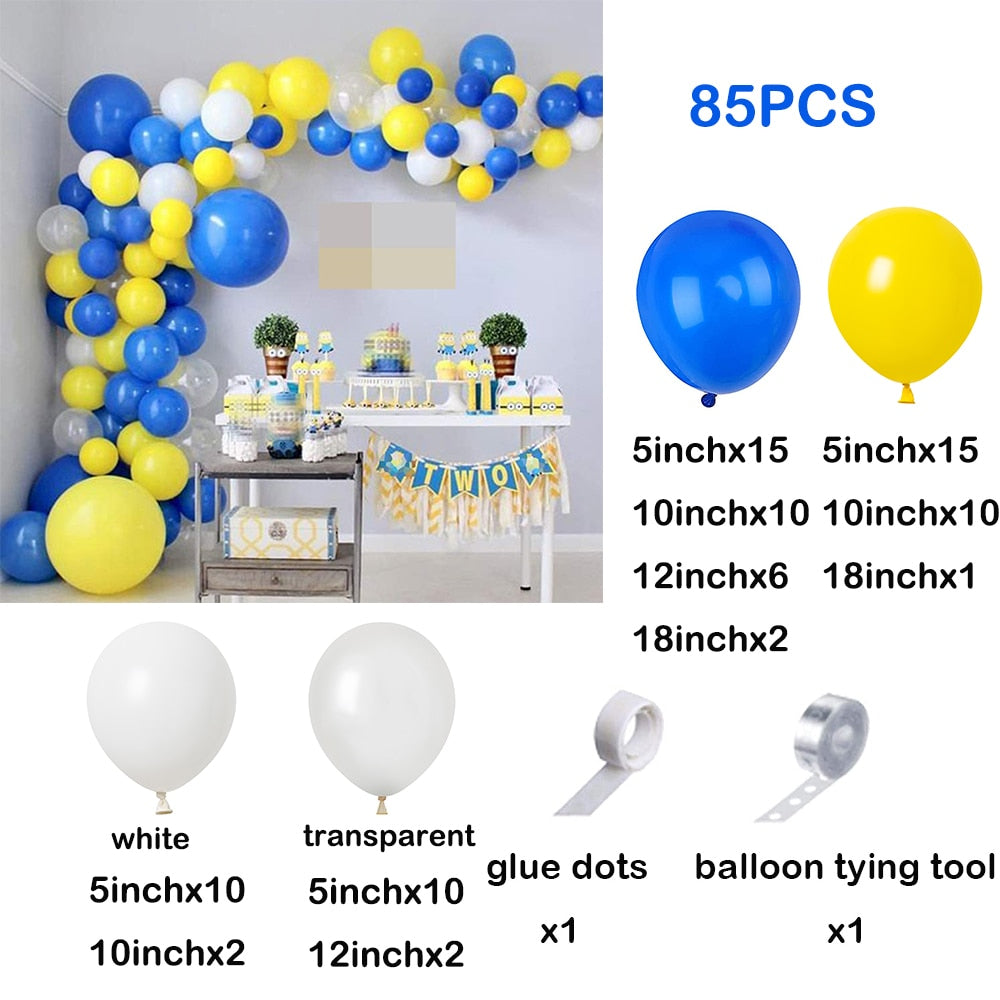 Royal Blue Yellow White Balloons Arch Kit Baby Shower Ballon Garland Boys First Birthday Party Kids Wedding Decor Helium Globos
