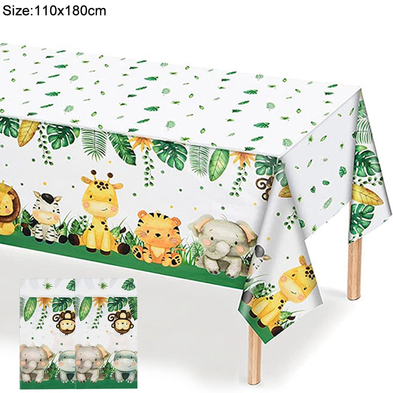 Jungle Birthday Party Decor Animal Palm Leaves Tablecloth Cups Plate Wild One Woodland Safari 1st Kids Birthday Party Decoration