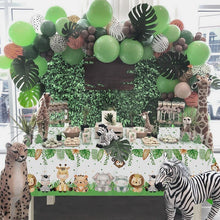 Load image into Gallery viewer, Jungle Birthday Party Decor Animal Palm Leaves Tablecloth Cups Plate Wild One Woodland Safari 1st Kids Birthday Party Decoration
