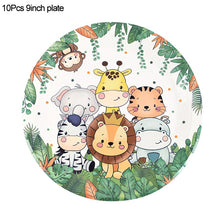 Load image into Gallery viewer, Jungle Birthday Party Decor Animal Palm Leaves Tablecloth Cups Plate Wild One Woodland Safari 1st Kids Birthday Party Decoration
