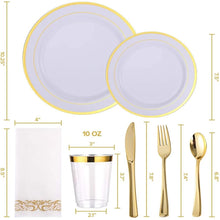 Load image into Gallery viewer, Gold Silver Rose Gold Plastic Cutlery Knives Forks Spoons Napkins Tablecloth Disposable Party Cutlery Party Supplies
