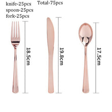 Load image into Gallery viewer, Gold Silver Rose Gold Plastic Cutlery Knives Forks Spoons Napkins Tablecloth Disposable Party Cutlery Party Supplies
