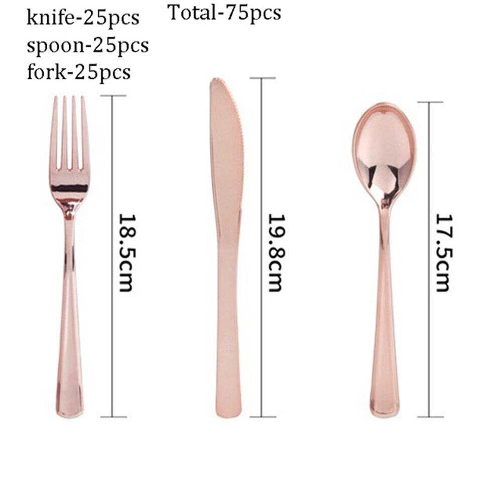 Gold Silver Rose Gold Plastic Cutlery Knives Forks Spoons Napkins Tablecloth Disposable Party Cutlery Party Supplies