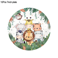 Load image into Gallery viewer, Jungle Birthday Party Decor Animal Palm Leaves Tablecloth Cups Plate Wild One Woodland Safari 1st Kids Birthday Party Decoration
