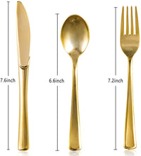 Load image into Gallery viewer, Gold Silver Rose Gold Plastic Cutlery Knives Forks Spoons Napkins Tablecloth Disposable Party Cutlery Party Supplies
