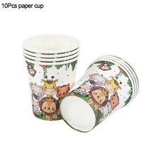 Load image into Gallery viewer, Jungle Birthday Party Decor Animal Palm Leaves Tablecloth Cups Plate Wild One Woodland Safari 1st Kids Birthday Party Decoration
