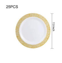 Load image into Gallery viewer, Gold Silver Rose Gold Plastic Cutlery Knives Forks Spoons Napkins Tablecloth Disposable Party Cutlery Party Supplies
