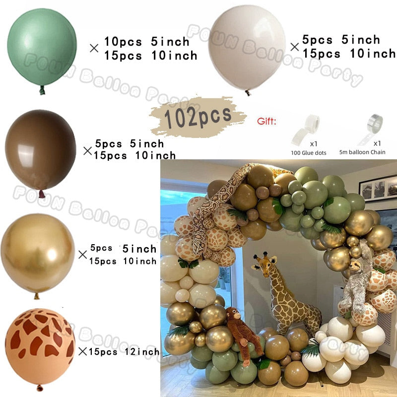 Jungle Safari Party Balloons Green Balloon Garland Arch Kit Wild First Birthday Party Decor Kids Baby Shower Latex Ballon Chain