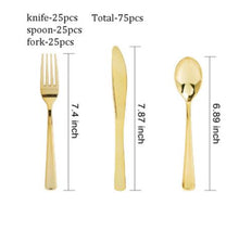 Load image into Gallery viewer, Gold Silver Rose Gold Plastic Cutlery Knives Forks Spoons Napkins Tablecloth Disposable Party Cutlery Party Supplies

